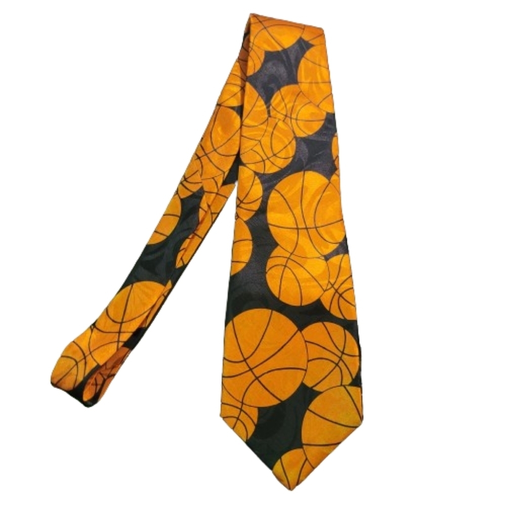 DINO ROMARO tie basketballs  hand-made polyester basketball lover black orange